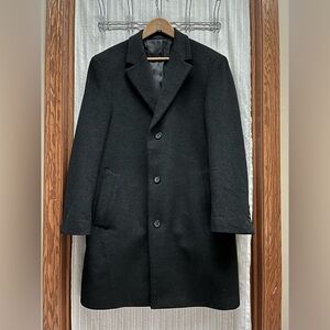 Ralph Lauren Mens Overcoat Black Wool Blend Lined Trench Top Coat Jacket 40R